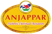 Anjappar Authentic Chettinad Restaurant stylish logo shows name Anjappar in modern & elegant way.